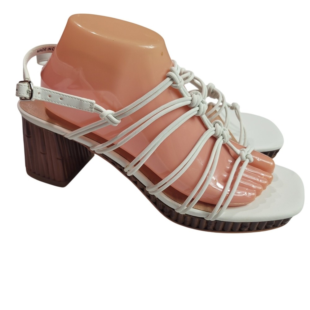 Luvky Brand Womens Size 10 White Tan Vegan Leather Block Heels Festival Boho New